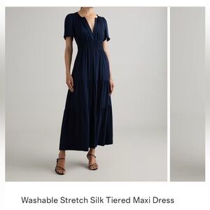 Washable Stretch Silk Tiered Maxi Dress - Navy